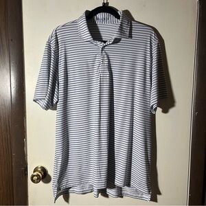 B Draddy Sport Polo Sz Large Golf Performance Blue Stripe Men Short Sleeve Shirt